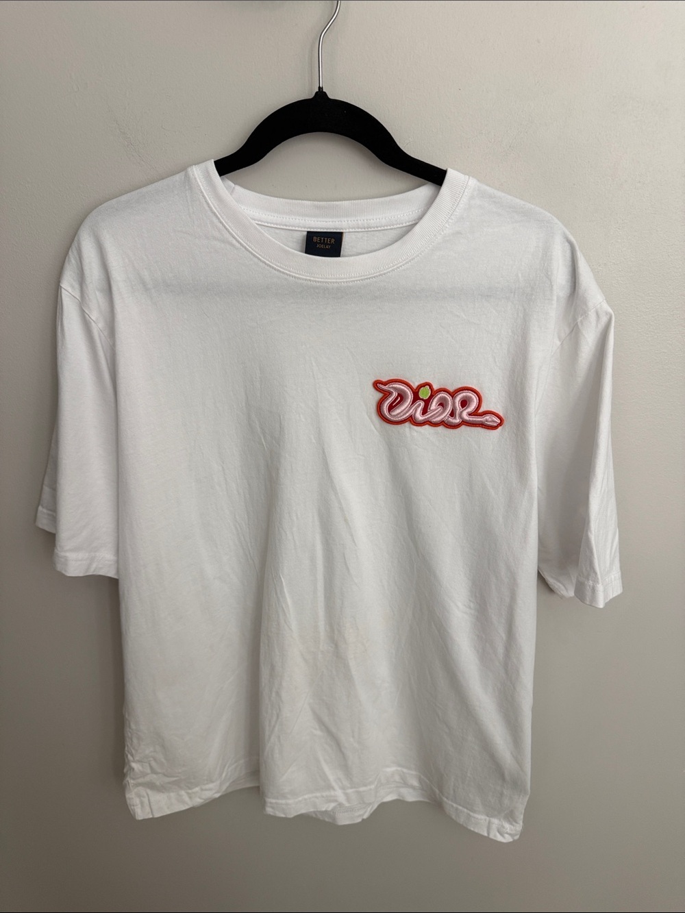 White Crewneck T-Shirt with Red Logo Embroidery
